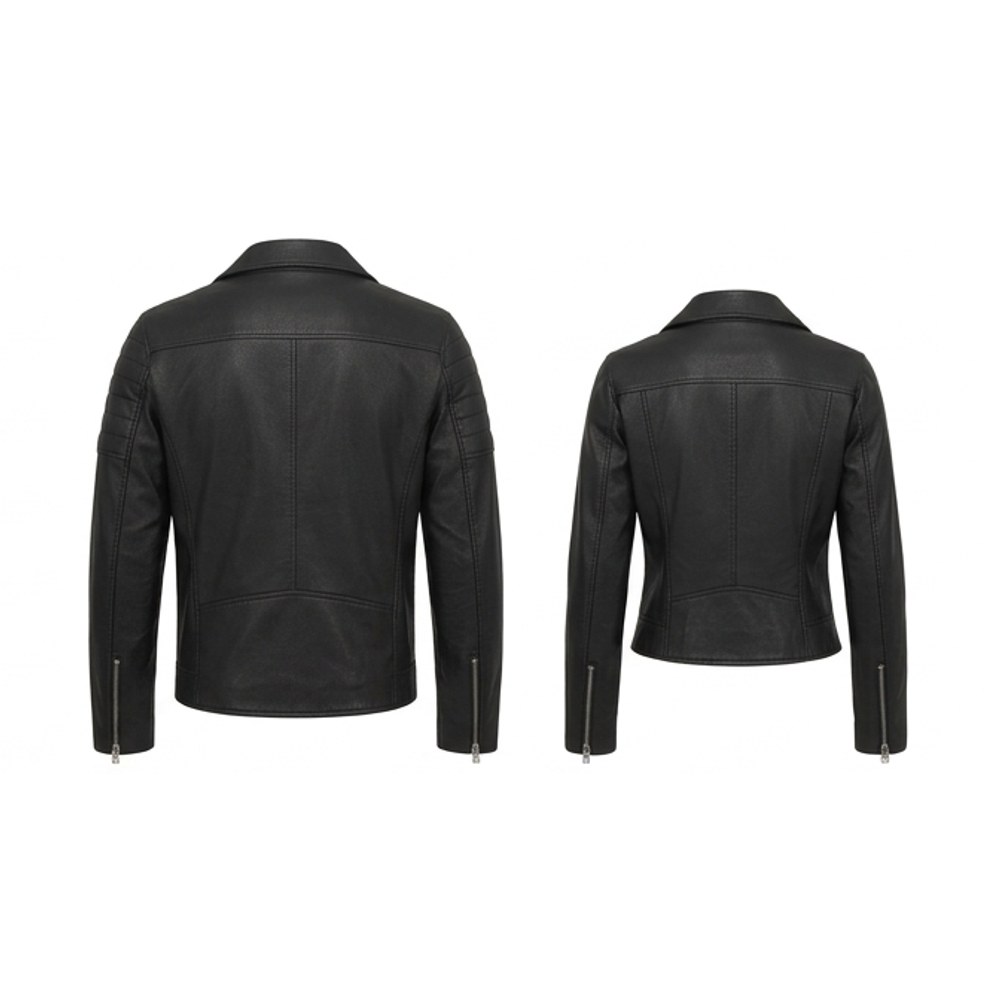 Matching Couple Black Biker Leather Jackets His Hers Gift Set view 2